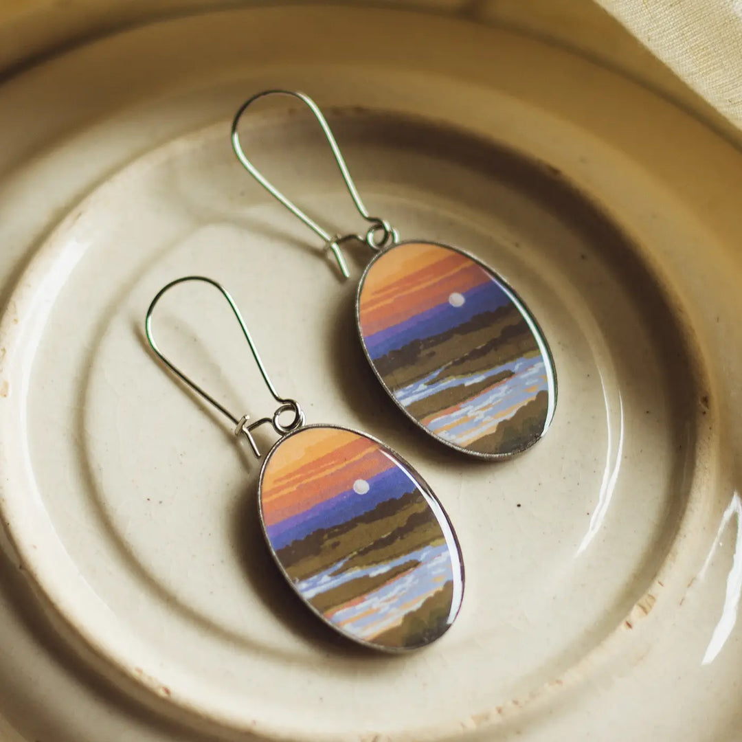 Illustrated Sunset Inspired Resin & Stainless Steel Earrings