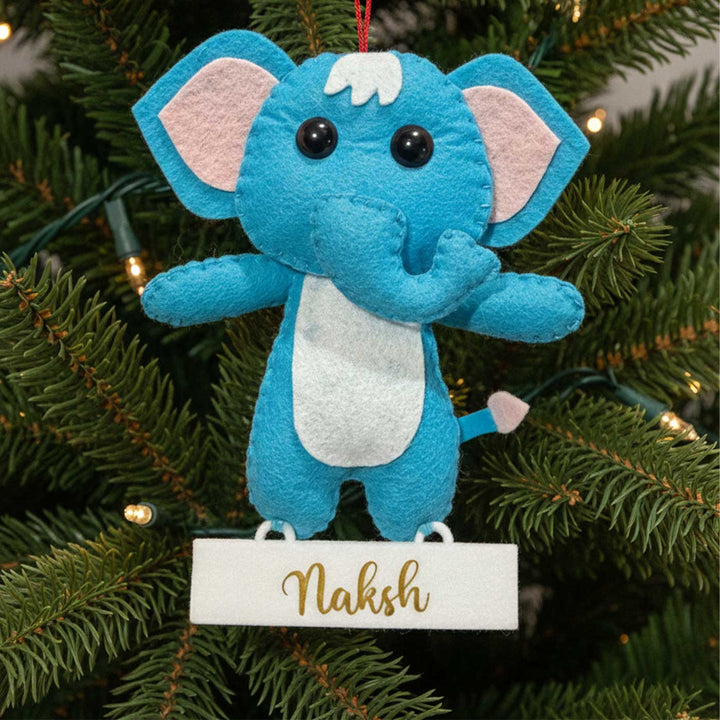 Personalized Handmade Felt Baby Elephant Christmas Ornament