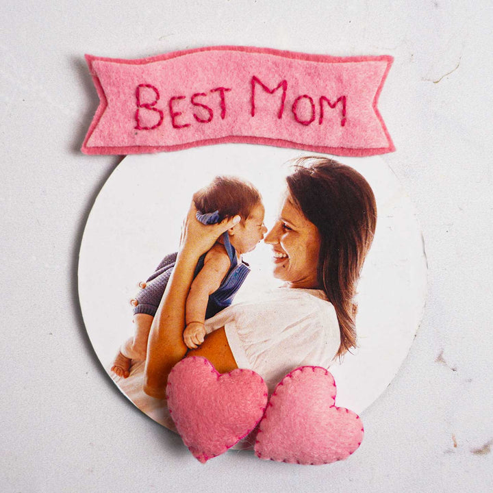 Photo Personalized Handmade Round Heart Theme Felt Fridge Magnet