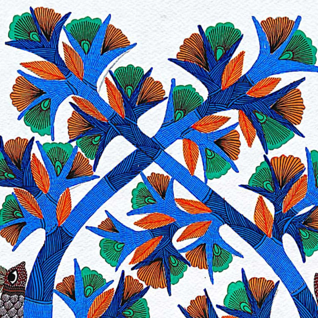 11 x 15 Inch | Harmony of Nature | Original Hand painted Tribal Gond Art Painting | Acrylic Paints On Paper