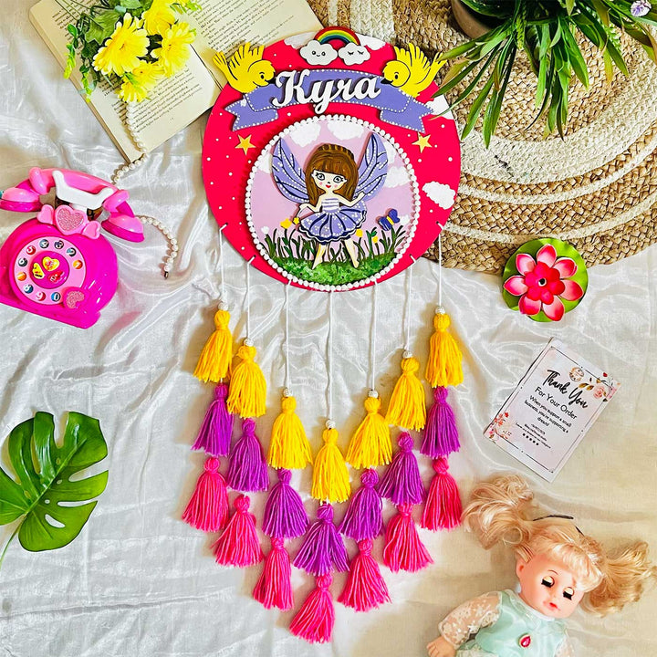 Personalized Hand Painted Fairy In A Blooming Garden Mdf Wood Kids Name Plate - Hanging Display with Personalized Name