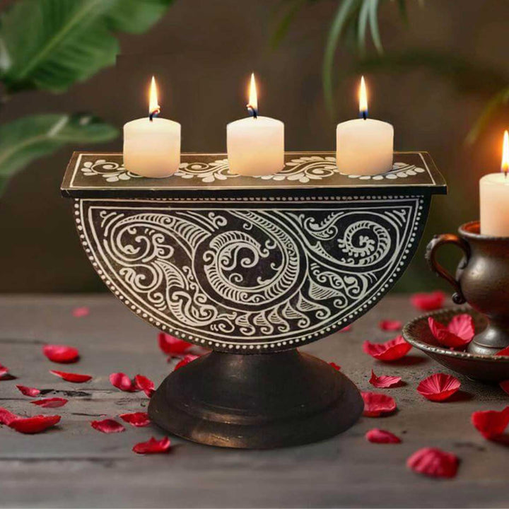 Hand-Painted Noor Semicircle Wooden Candle Holder
