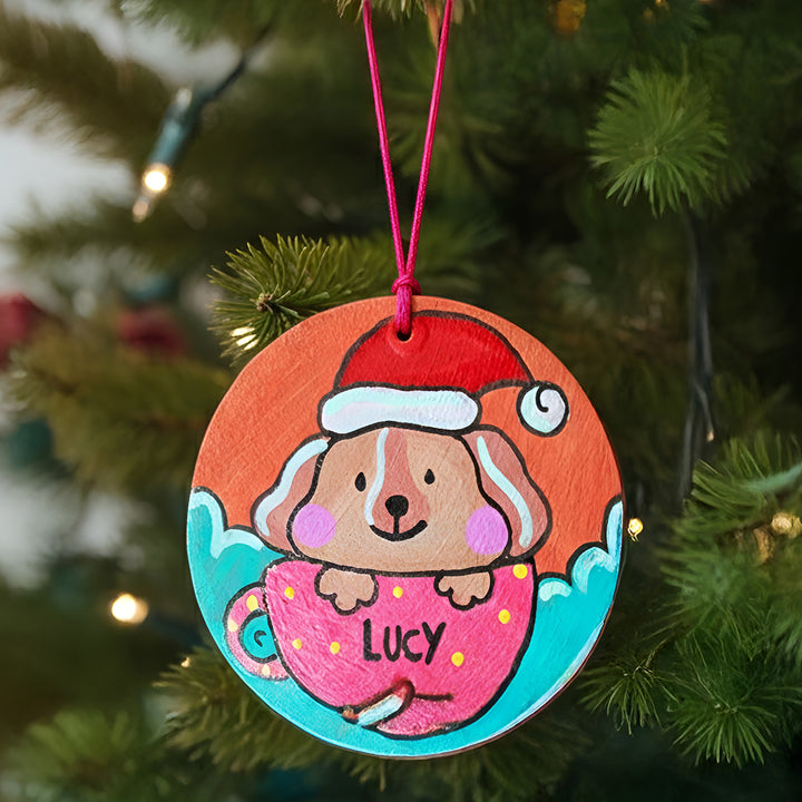 Personalized Hand-Painted Dog Theme Terracotta Ornament For Christmas Tree Decoration