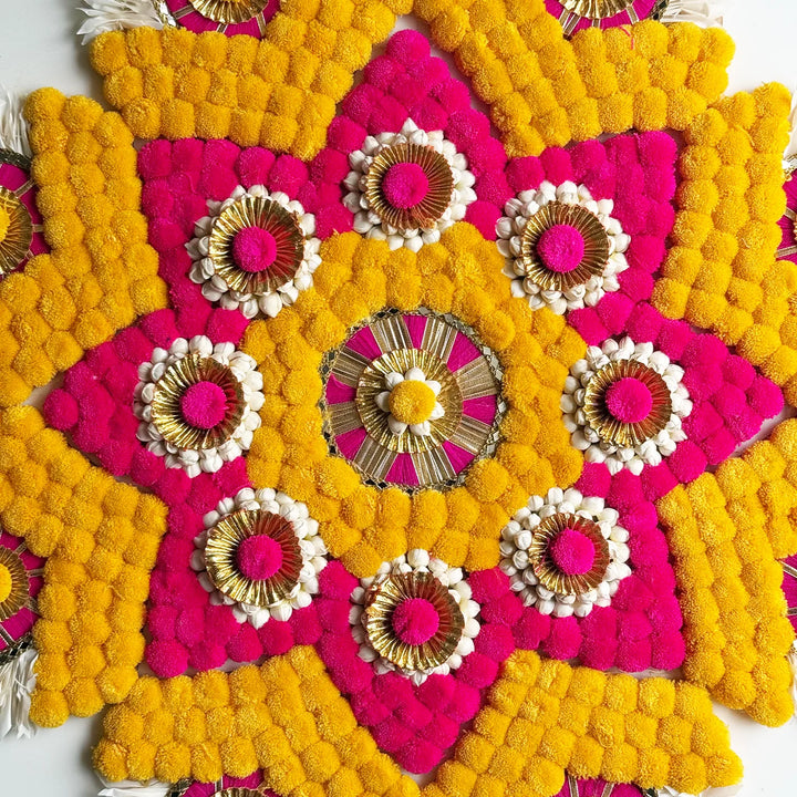 Reusable Pink & Yellow Floral Rangoli | Set Of 9