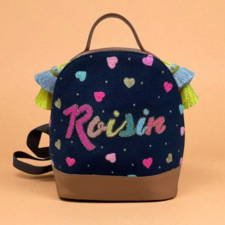 Personalized Handmade Embroidered Colorful Hearts Jacquard Backpack