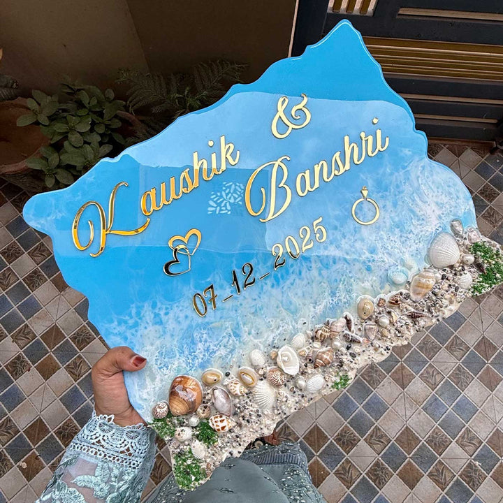 Personalized Handcrafted Beach Side Resin MDF Name Plate For Home