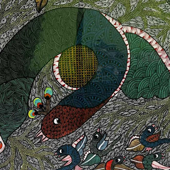 15 x 22 Inch | Life Beneath the Canopy | Original Hand Painted Tribal Gond Art Painting | Acrylic Paints On Paper
