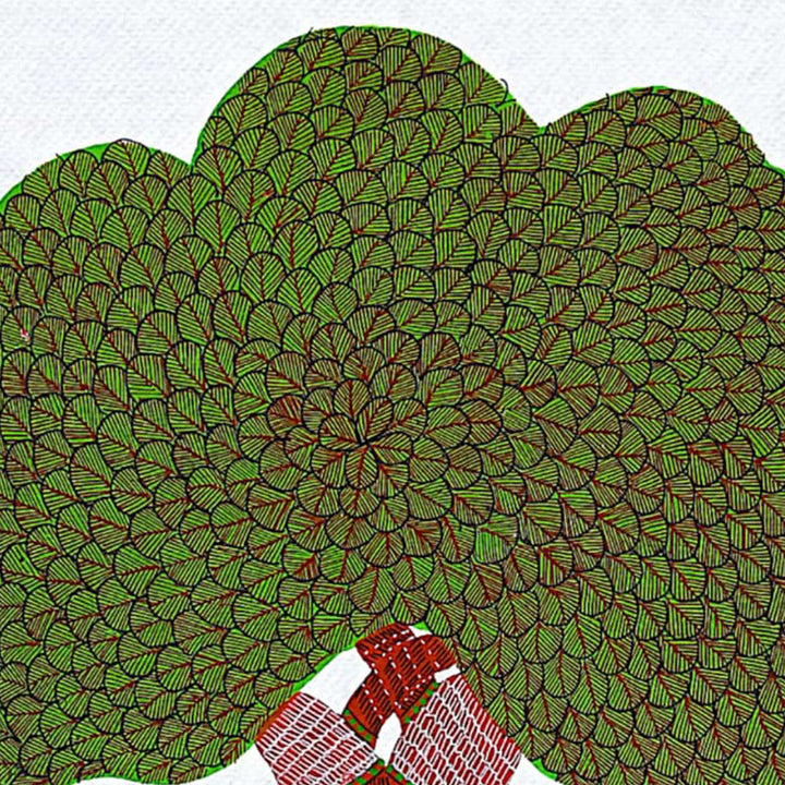 11 x 15 Inch | Harmony Under Tree | Original Hand painted Tribal Gond Art Painting | Acrylic Paints On Paper