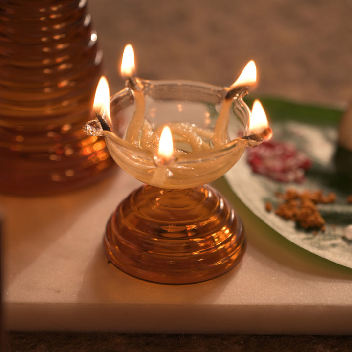Handmade Amber Small Borosilicate Glass Oil Lamp / Diya | 2.2 inch