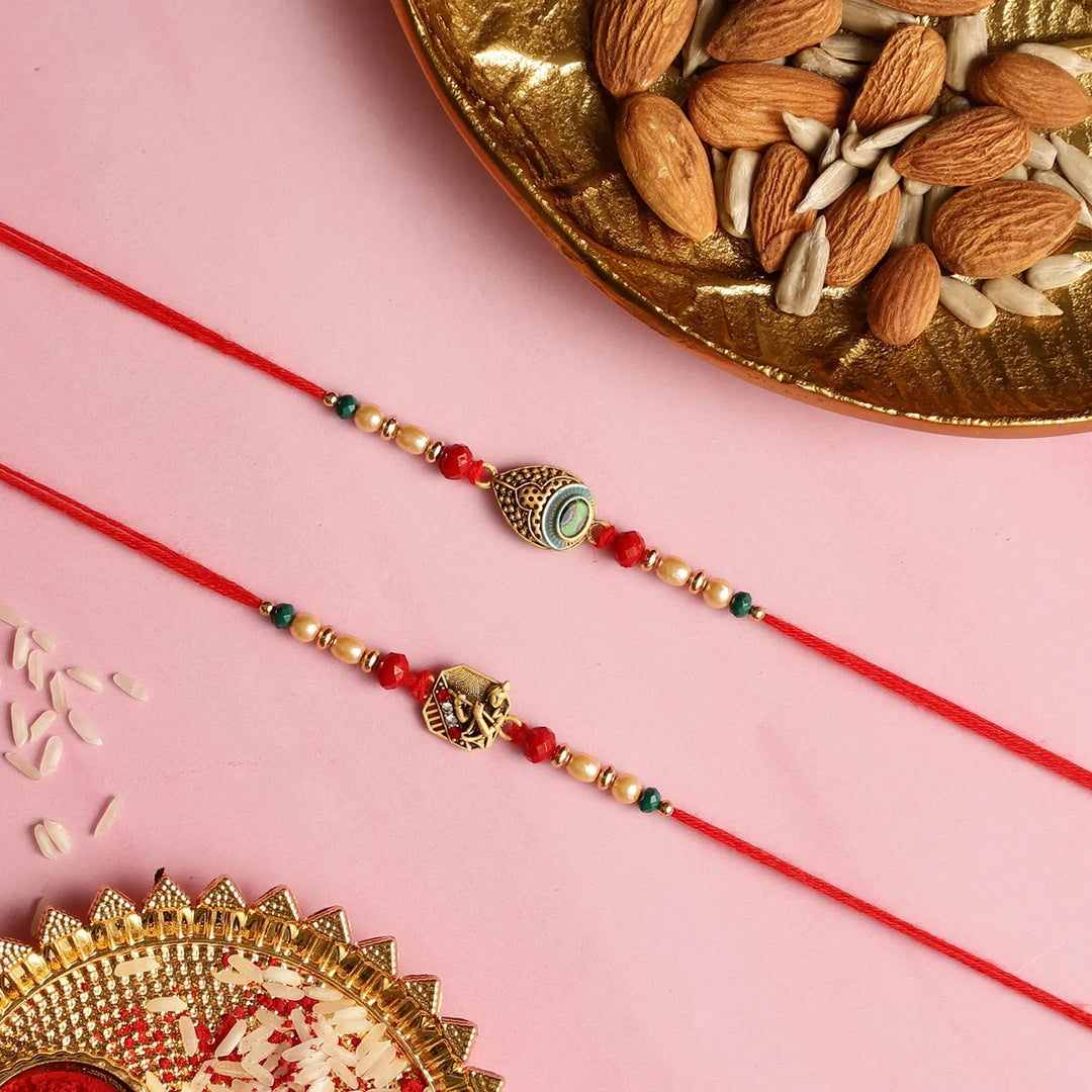 Handmade Krishna Rakhi Hamper | Includes 1 Krishna Idol, 2 Rakhis, 1 Roli Chawal