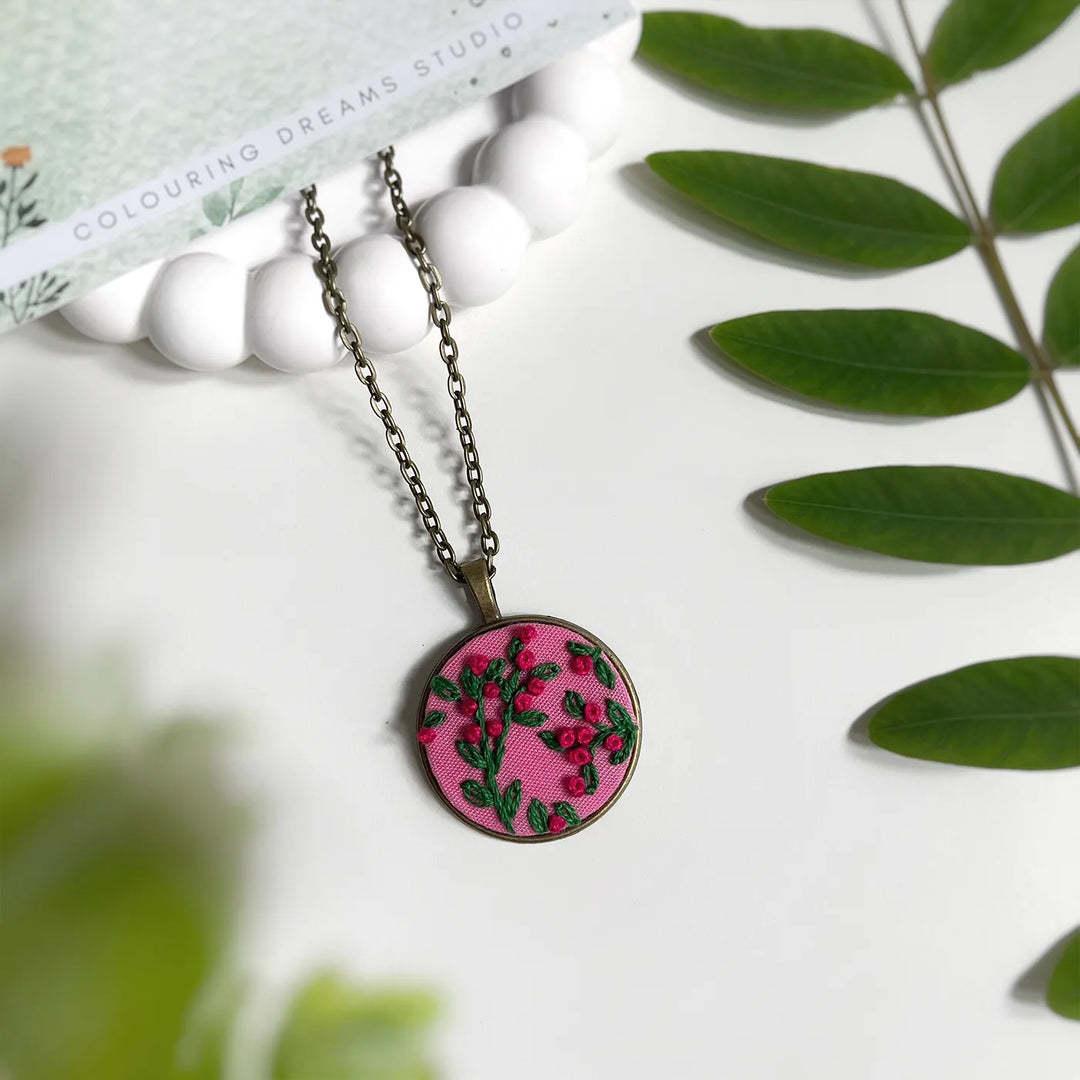 Hand Embroidered Rosy Reverie Antique Finish Necklace