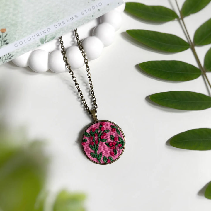 Hand Embroidered Rosy Reverie Antique Finish Necklace
