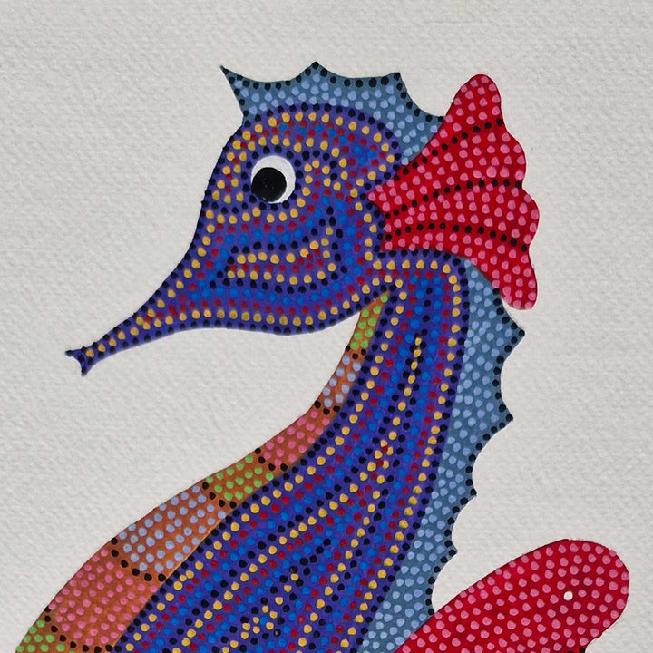 11 x 15 Inch | Sea Horse in Dots | Original Hand Painted Bhill Painting | Acrylic Paints On Paper