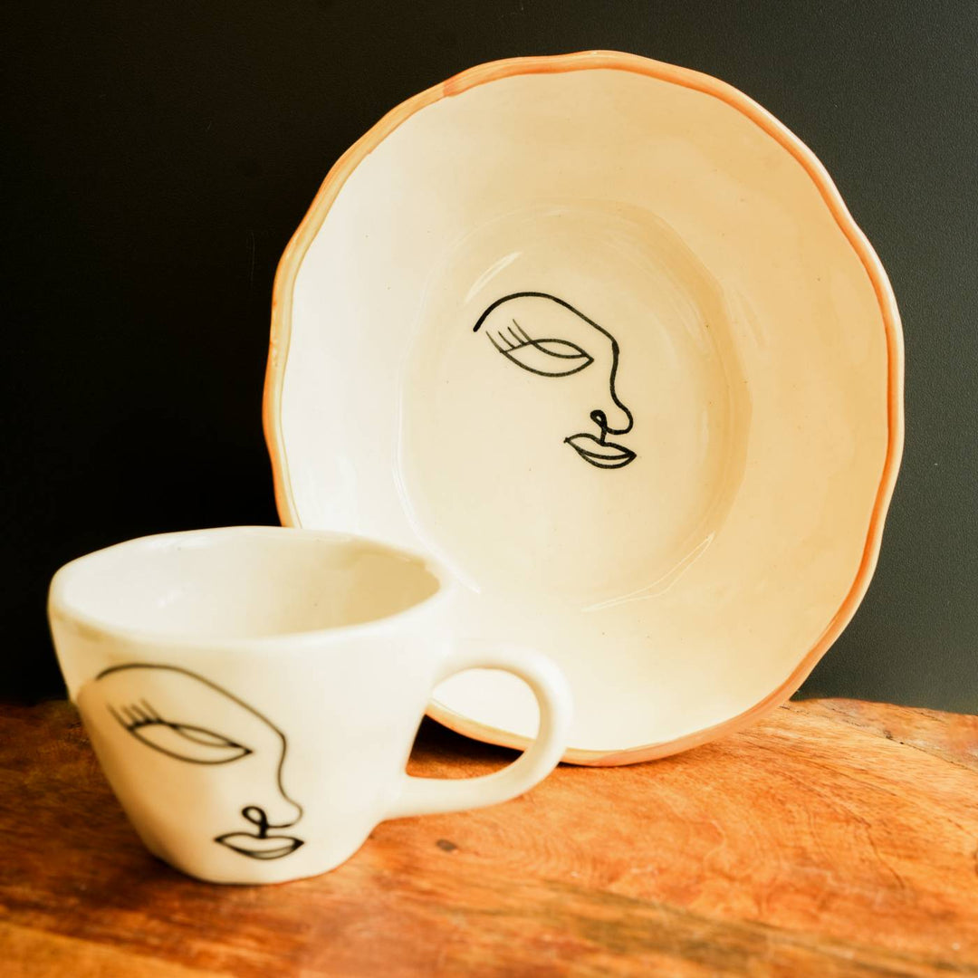 Handmade Abstract Ceramic Breakfast Set | Includes 1 Mug, 1 Bowl