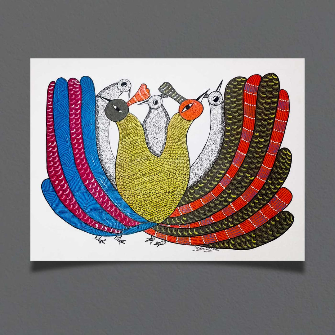11 x 15 Inch | Colours of Togetherness | Original Hand Painted Tribal Gond Art Painting | Acrylic Paints On Paper