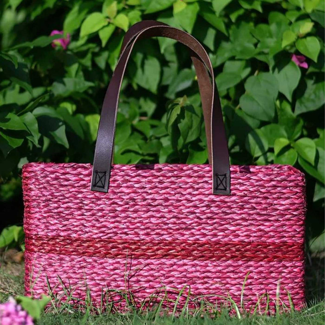 Handmade Grass Woven Single Striped Sabai Mesh Handbag