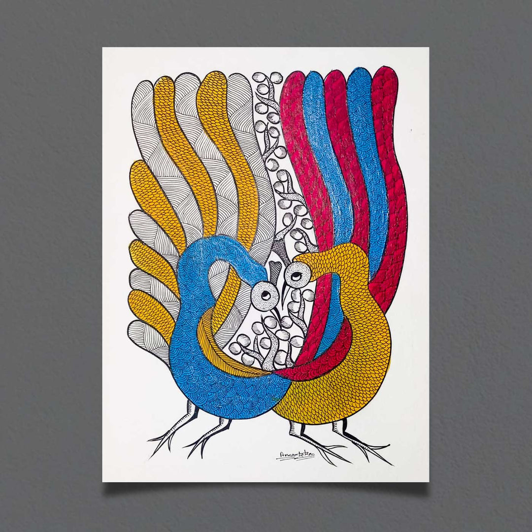 11 x 15 Inch | The Dance Of Togetherness | Original Hand Painted Tribal Gond Art Painting | Acrylic Paints On Paper