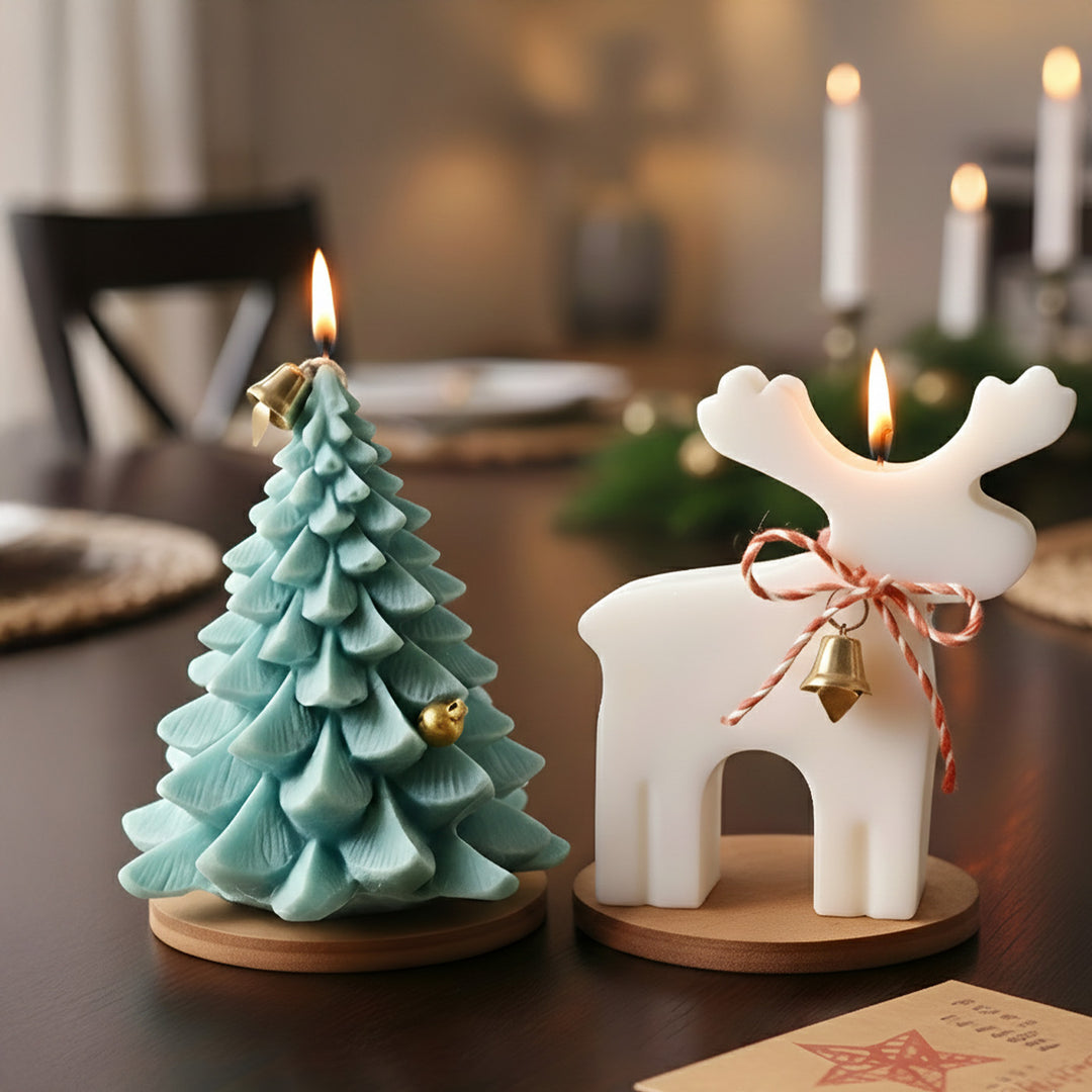 2 Pc | Handmade Xmas Tree & Reindeer Soy Wax Scented Candles