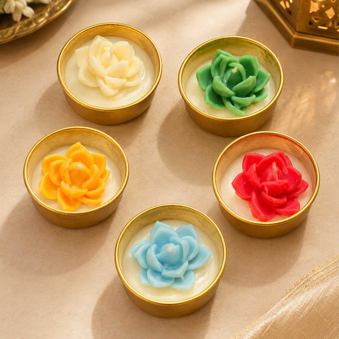 5 pc | Lotus Soy Wax Tealight Candle With Iron Holder