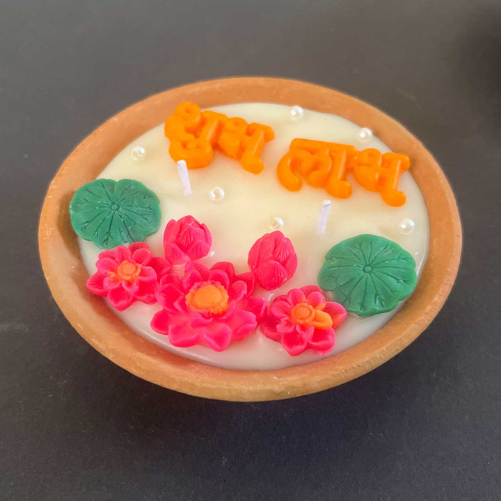 Handmade Shubh Labh Terracotta Urli Soy Wax Candle