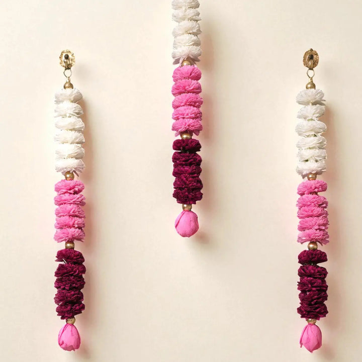 Handmade Pink Mirage Shola Flower Hangings | Set Of 3