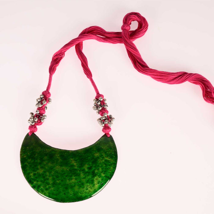 Handmade Full Moon Shaped Ghungroo Copper Enamel Necklace