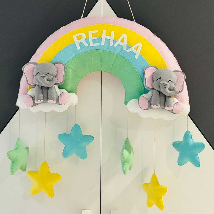 Personalized Handmade Elephant Rainbow Name Plate For Kids
