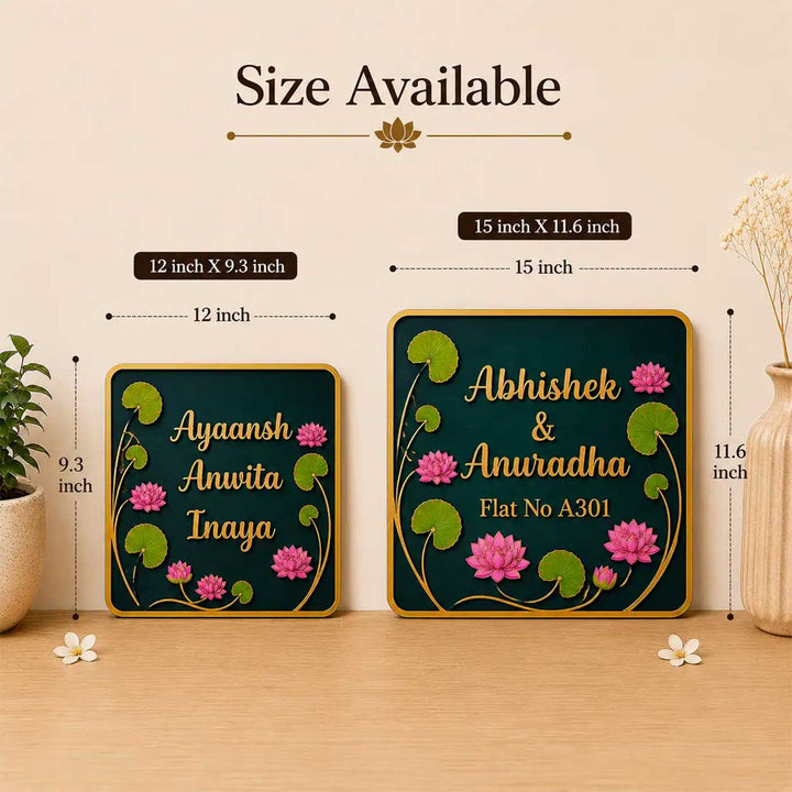 "Lotus Pond" Handcrafted Personalized MDF Wood Name Plate For Home