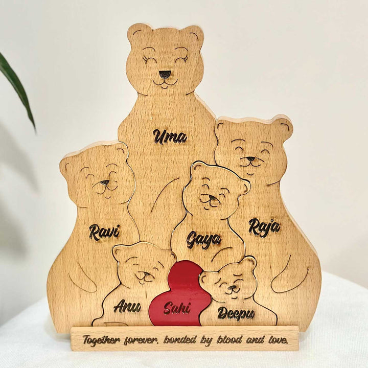 Personalized Bear Family Of 6 Wooden Figurine