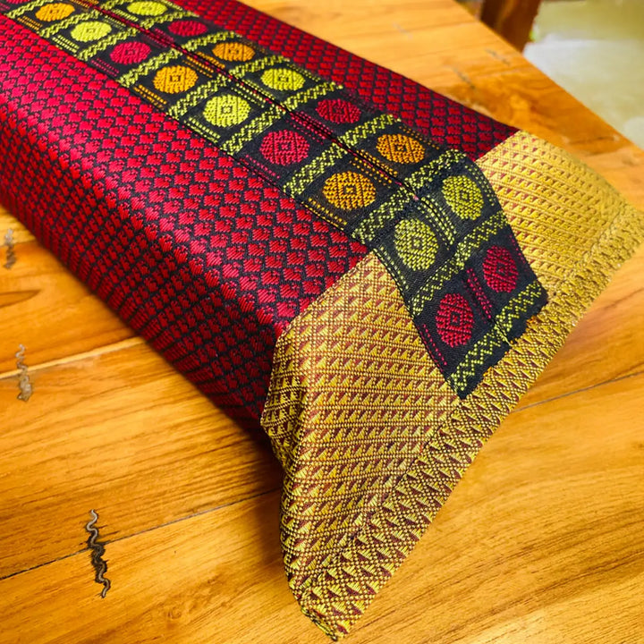 Handmade Red & Gold Rudraksha Design Khunn Fabric Cotton Tissue Box Cover