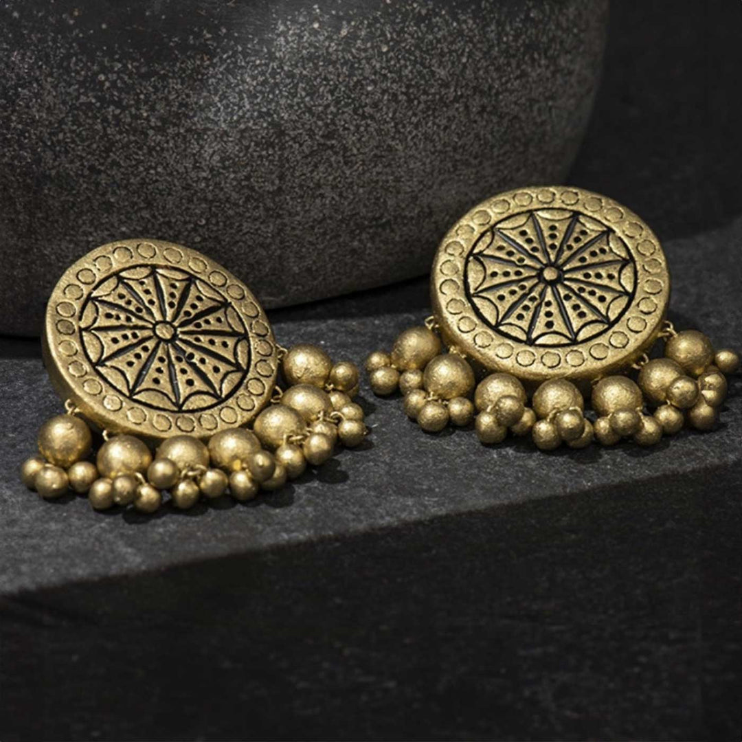Handmade Beaded Rustic Gold Terracotta Earrings