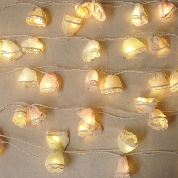 9.15m, 50 Bulbs | Handmade Pastel Laced Fabric LED Fairy Light