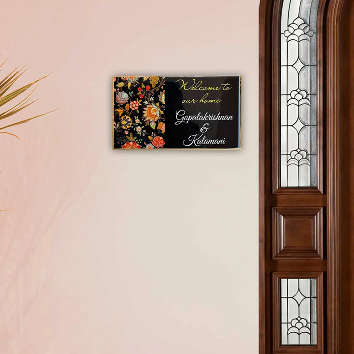 Personalized Black Floral Theme Resin Name Plate
