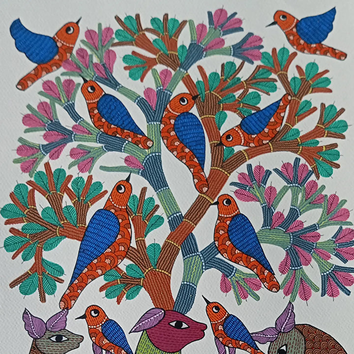 24 x 36 Inch | Sky & Earth | Original Hand Painted Tribal Gond Art Painting | Acrylic Paint On Canvas