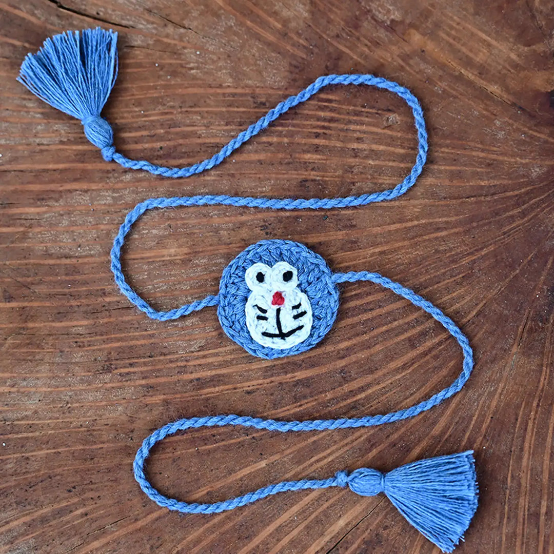Handmade Crochet Doremon Theme Kids Rakhi With Roli Chawal