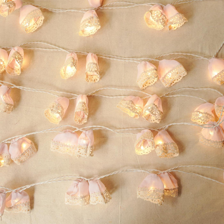 9.15m, 50 Bulbs | Handmade Pastel Laced Fabric LED Fairy Light