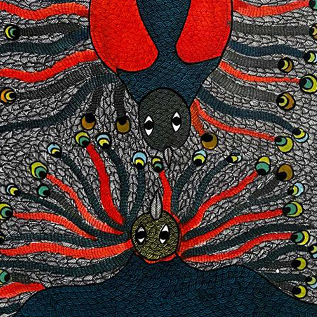 15 x 22 Inch | Two Peacock | Original Hand Painted Tribal Gond Art Painting | Acrylic Paints On Paper
