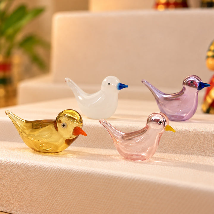 Set of 4 | Blown Glass Small Miniature Bird Figurine For Home Decor