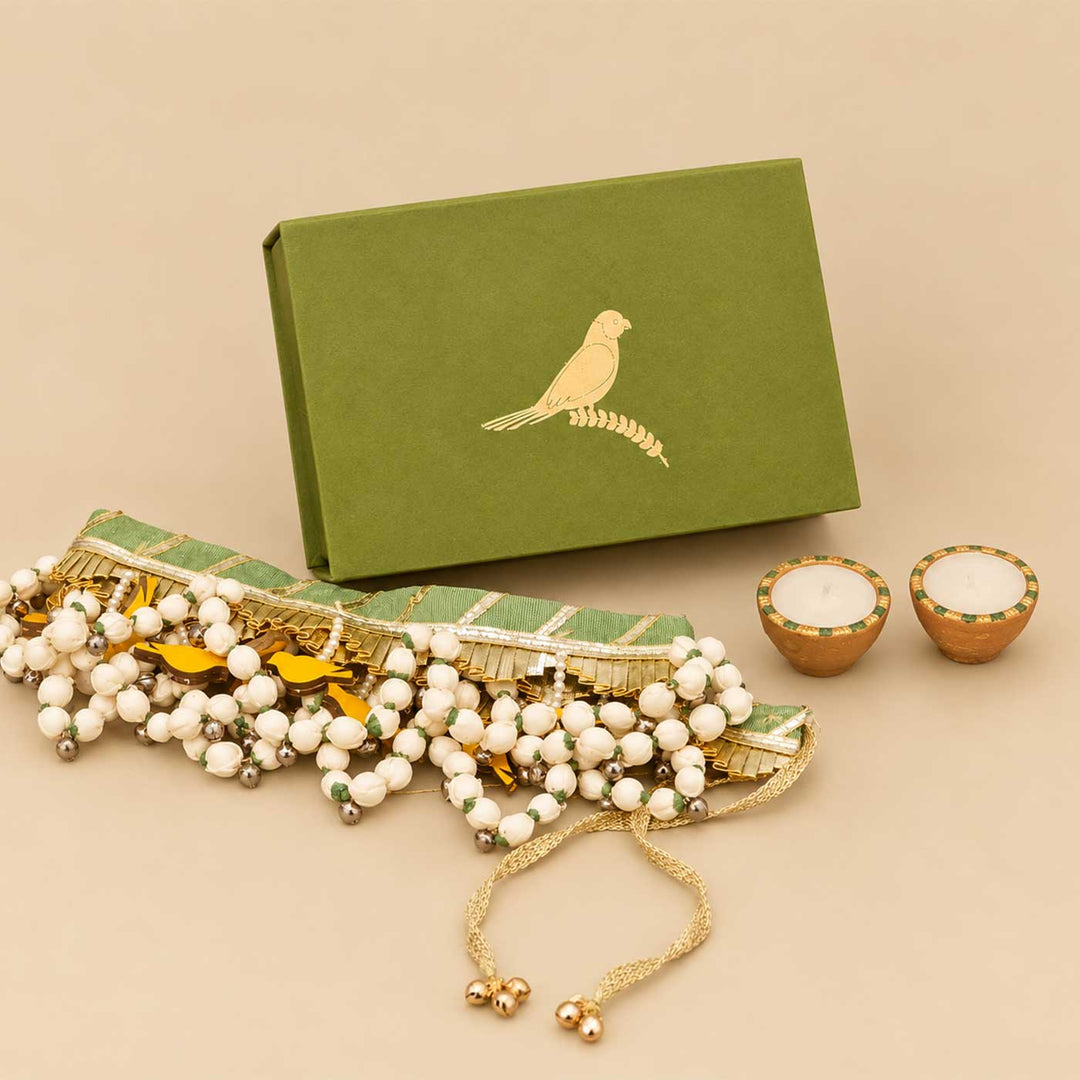 Handcrafted Green Chidiya Diwali Toran And Diya Mini Gift Hamper For Festive Gifting