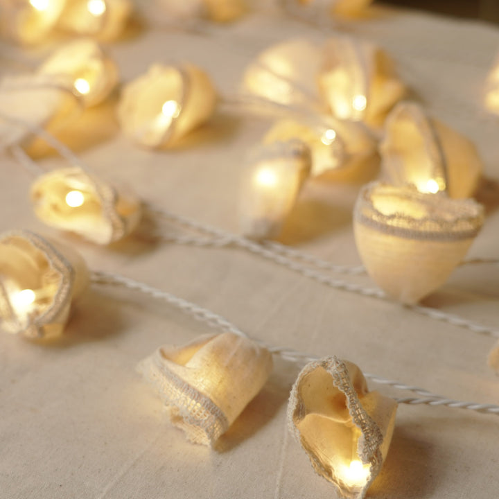 9.15m, 50 Bulbs | Handmade White Laced Fabric LED Fairy Light