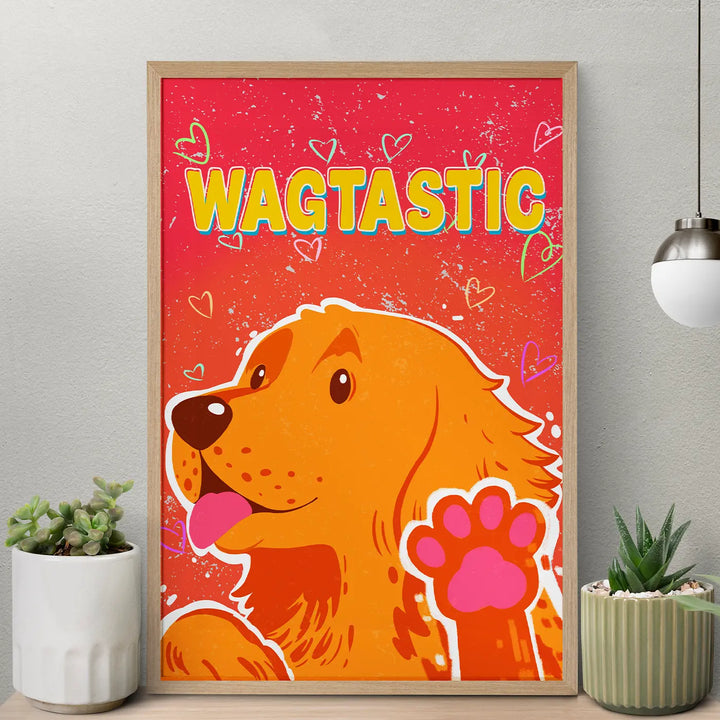 Golden Retriever Wagtastic Quirky Comic Style Printed Wall Art | 13x19 Inch | Unframed