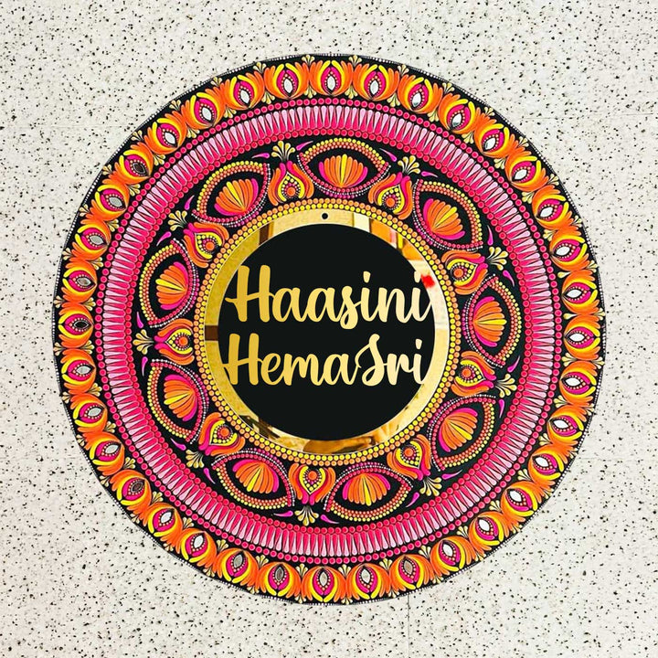 Personalized Hand-Painted Dot Mandala Round Multicolour Mdf Wood Name Plate