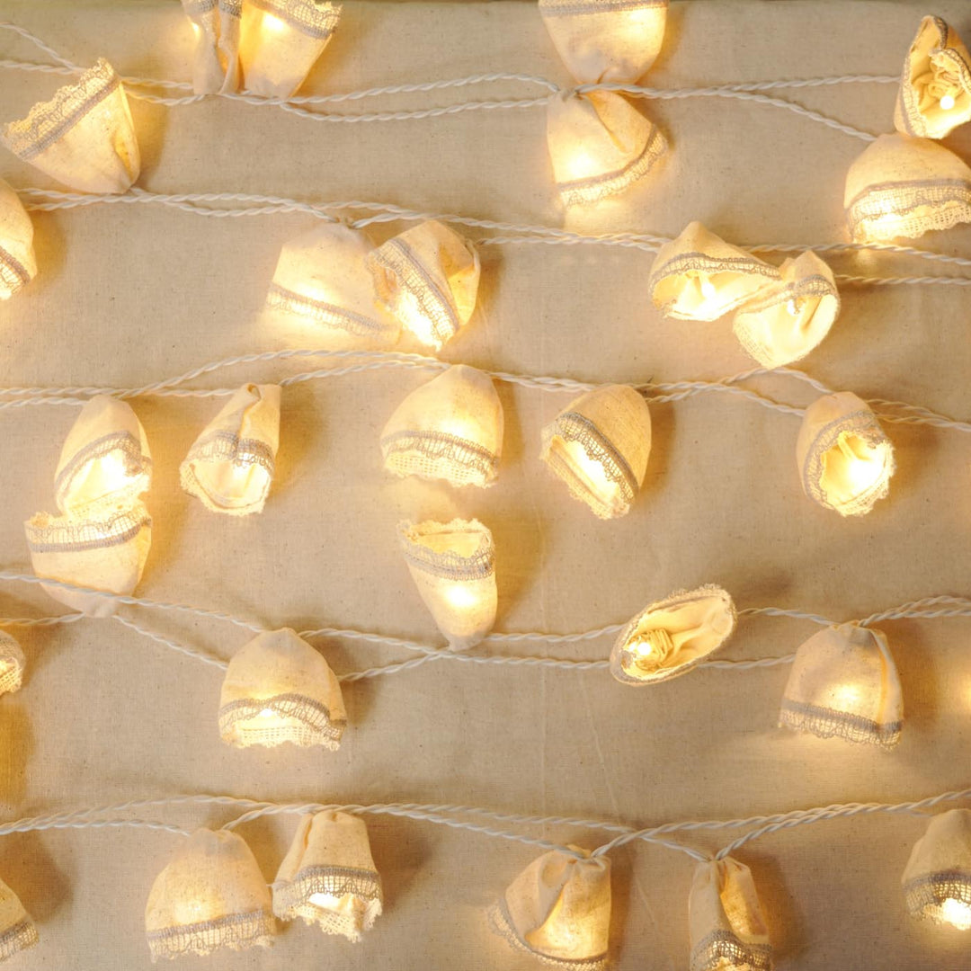 9.15m, 50 Bulbs | Handmade Pastel Laced Fabric LED Fairy Light