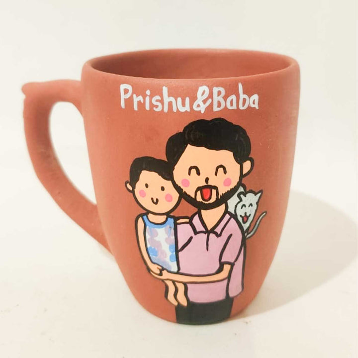 Father's Day | Handpainted Personalised 3D Terracotta Mug with Caricatures