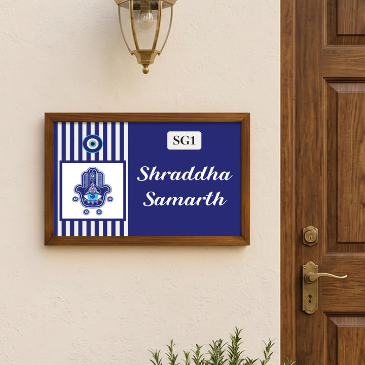 Personalized Evil Eye Printed Wooden & Acrylic Name Plate with 3D Letters
