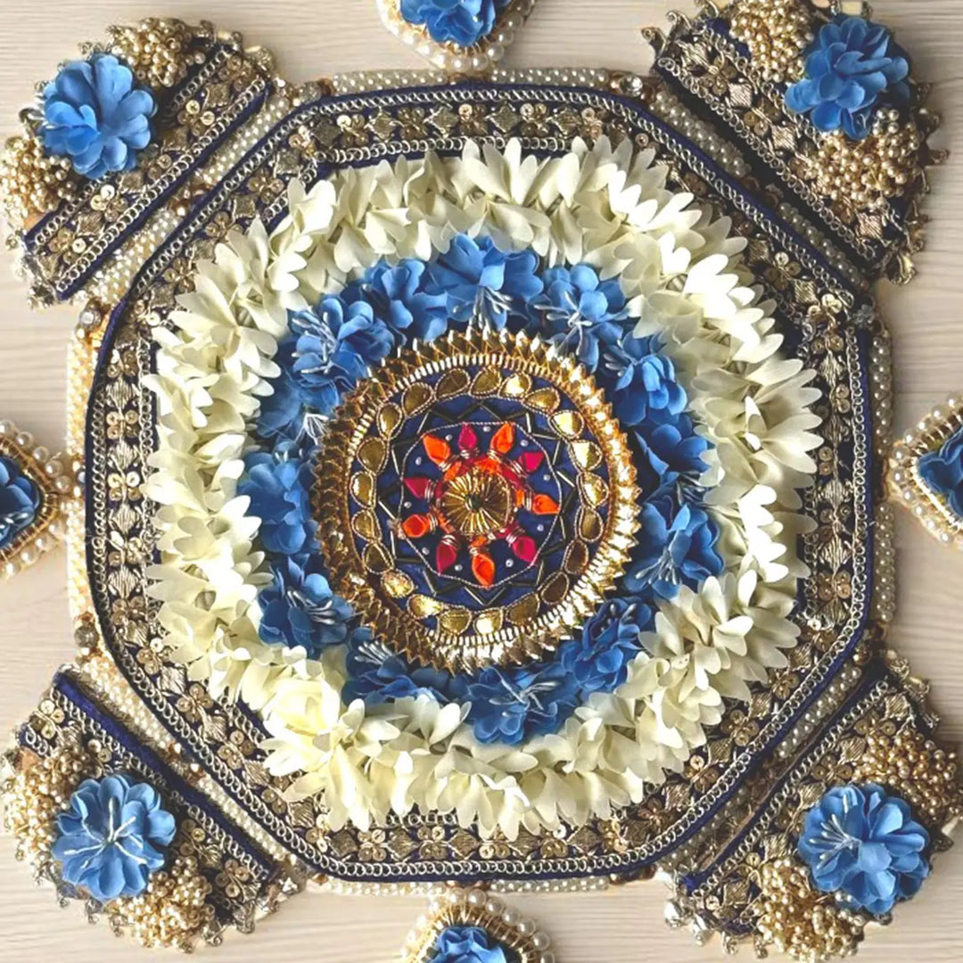 Reusable Blue & White Floral Rangoli | Set Of 9