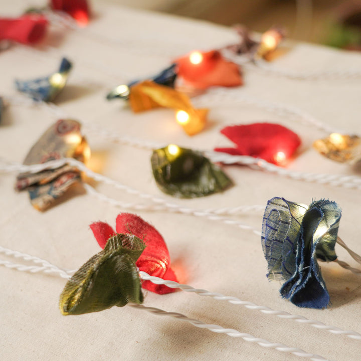 9.15m, 50 Bulbs | Handmade Assorted Block Printed Fabric LED Fairy Light