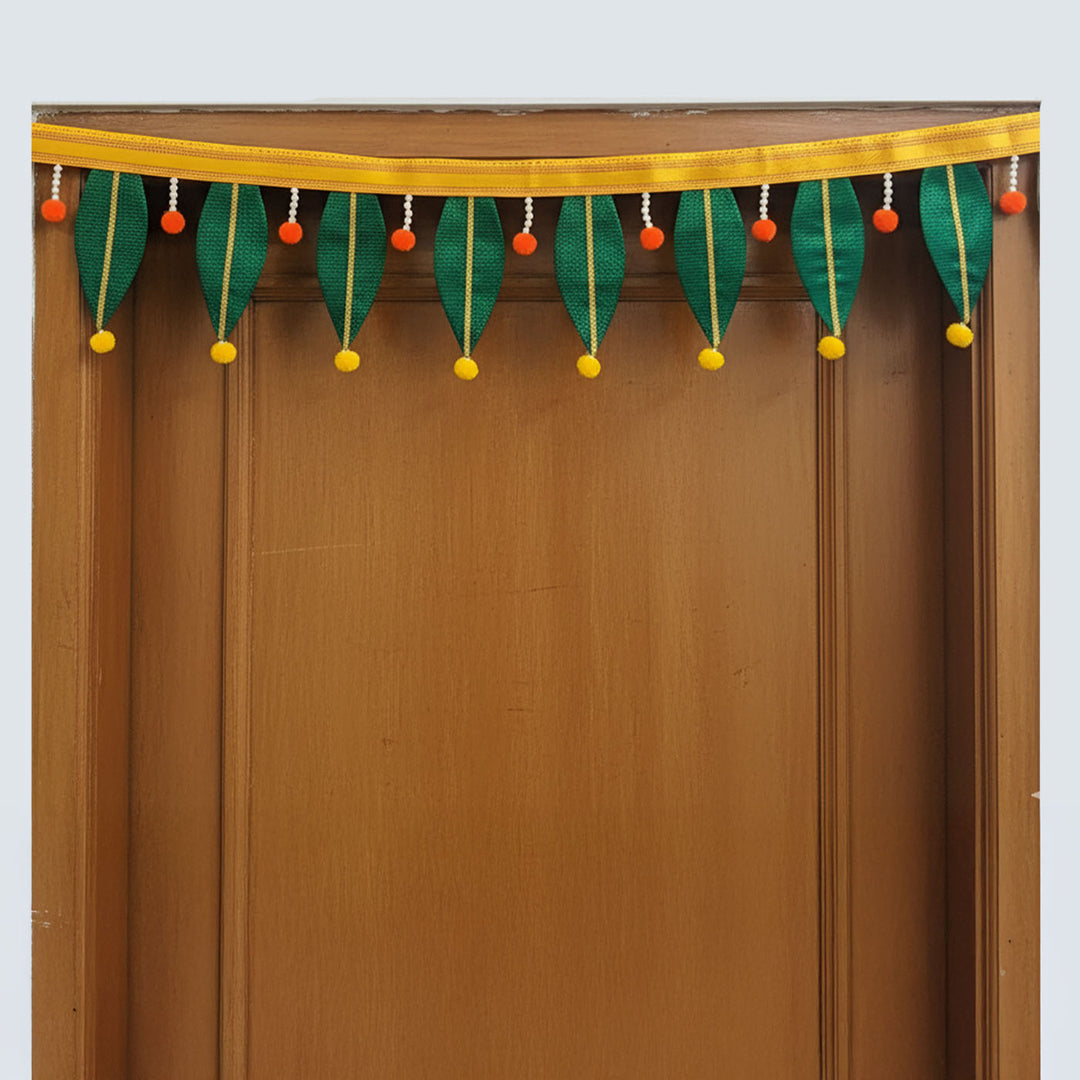 36 Inch | Handmade Beaded Ashok Patta Design Khun Fabric Toran