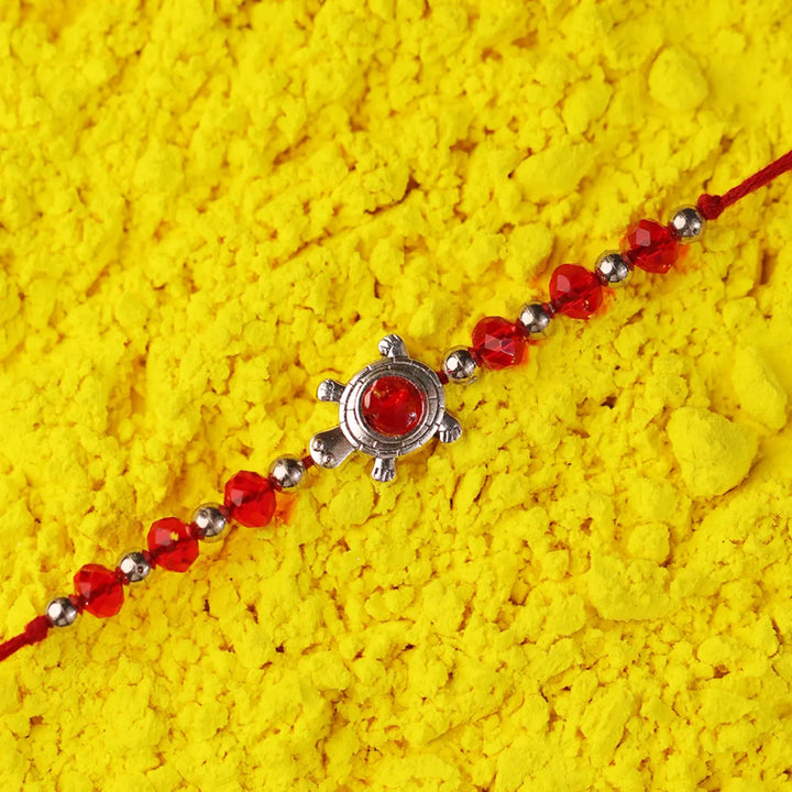 Handmade Beaded Tortoise Rakhi With Roli Chawal
