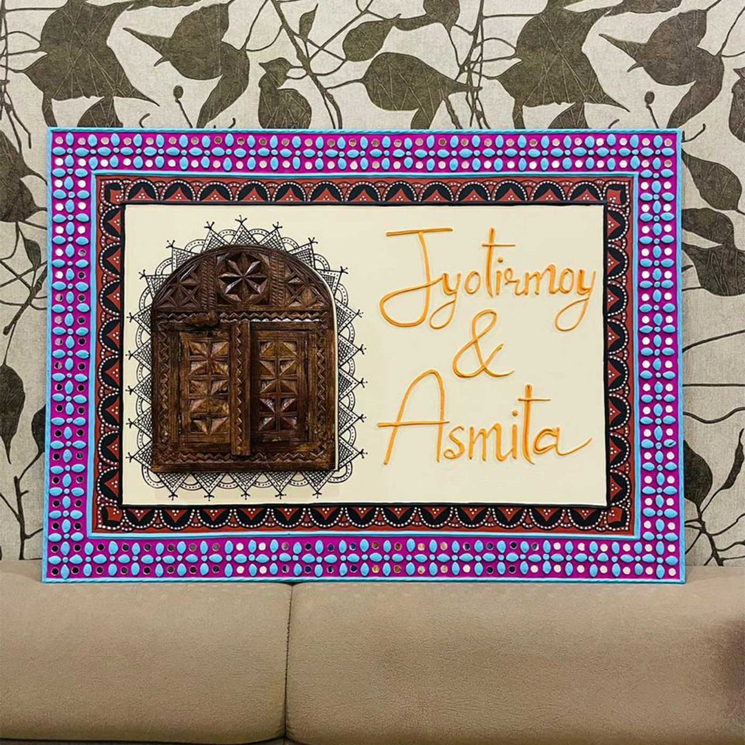 Personalized Handcrafted Lippan Art Window MDF Name Plate For Home